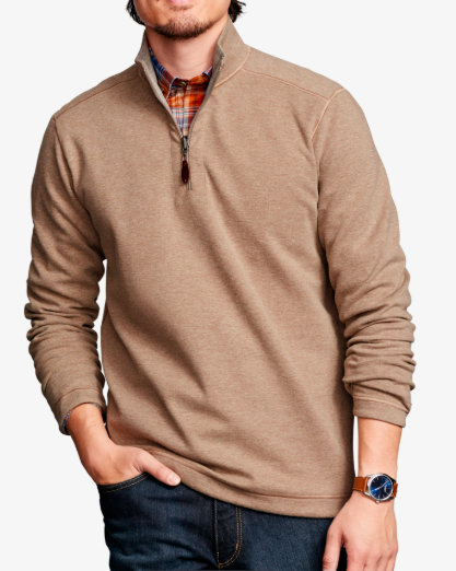 Johnston &amp; Murphy Reversible Quarter Zip - Oatmeal/Grey
