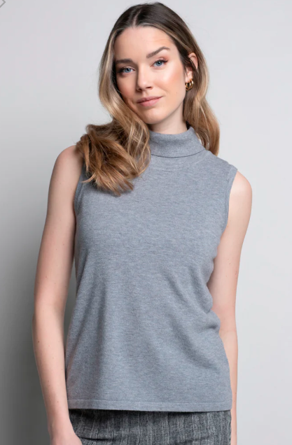 Picadilly Sleeveless Turtleneck Top - Grey