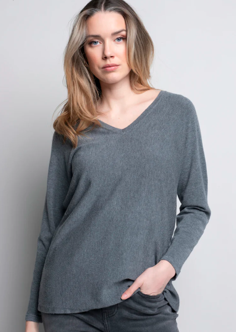 Picadilly Button Back Sweater - Charcoal