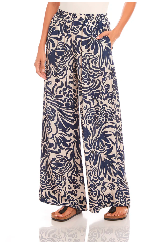 Wide Leg Print Pant - Navy