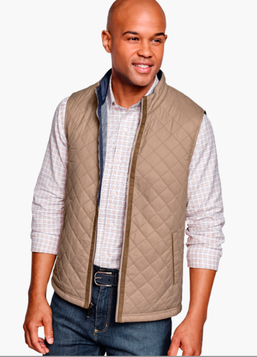 Johnston &amp; Murphy Reversible Vest - Taupe/Blue Birdseye