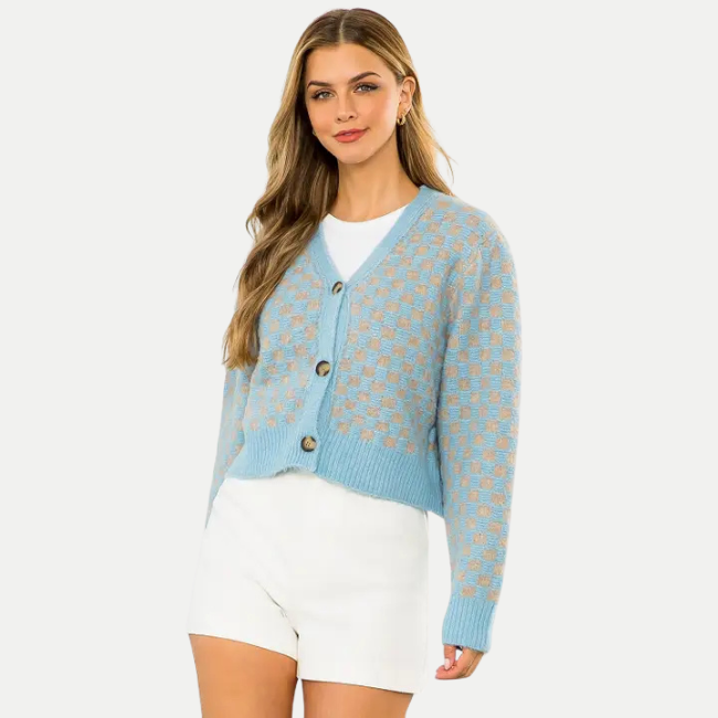 THML Checkered Button Up Sweater - Blue