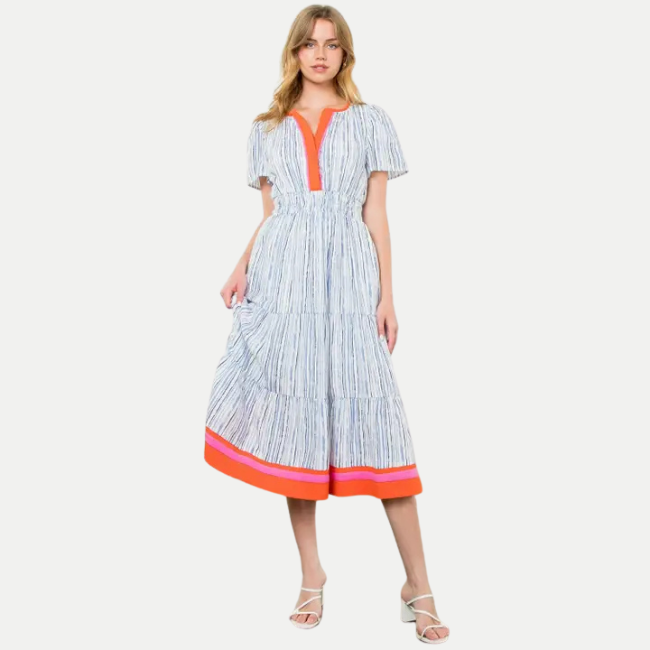 THML Short Sleeve Print Maxi Dress