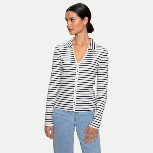 Sanctuary Daydreamer Knit Shirt - Chalk/Black Stripe