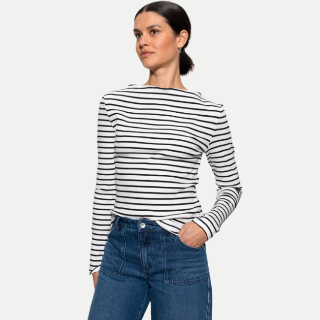 Sanctuary Long Sleeve Boatneck Tee - Chalk/Black Stripe