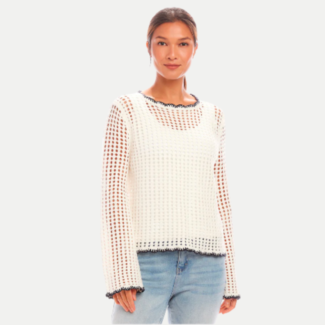 Karen Kane Crochet Sweater - Natural