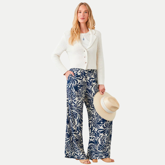 Karen Kane Floral Wide Leg Pant - Navy