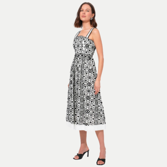 Adelyn Rae Cyrus Floral Embroidered Maxi Dress - Ivory/Black