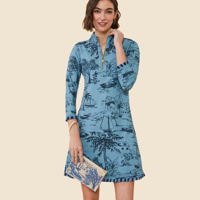 Spartina Nora Half-Zip Fringe Dress - Clara Seascape Blue
