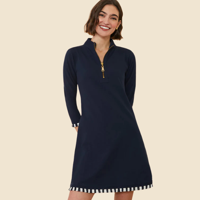 Spartina Dress Nora 1/2 Zip Fringe Blue 