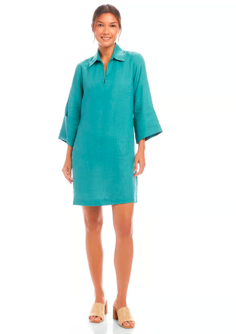 Karen Kane Cuffed Sleeve Linen - Aqua