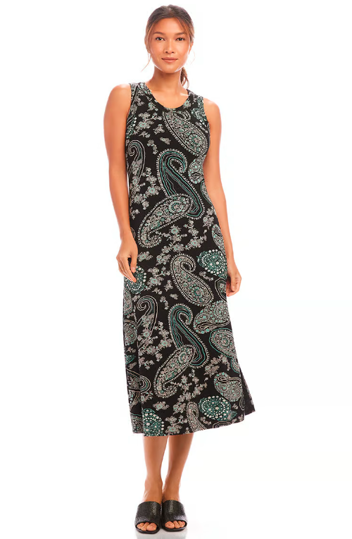 Karen Kane Paisley Sleeveless Midi Dress - Aqua