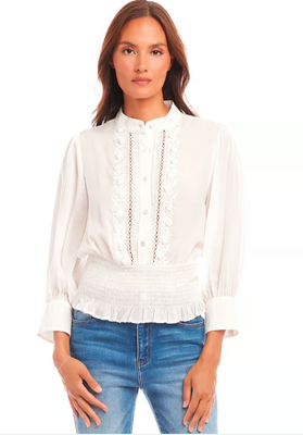 Karen Kane Embroidered Smocked Waist - Cream