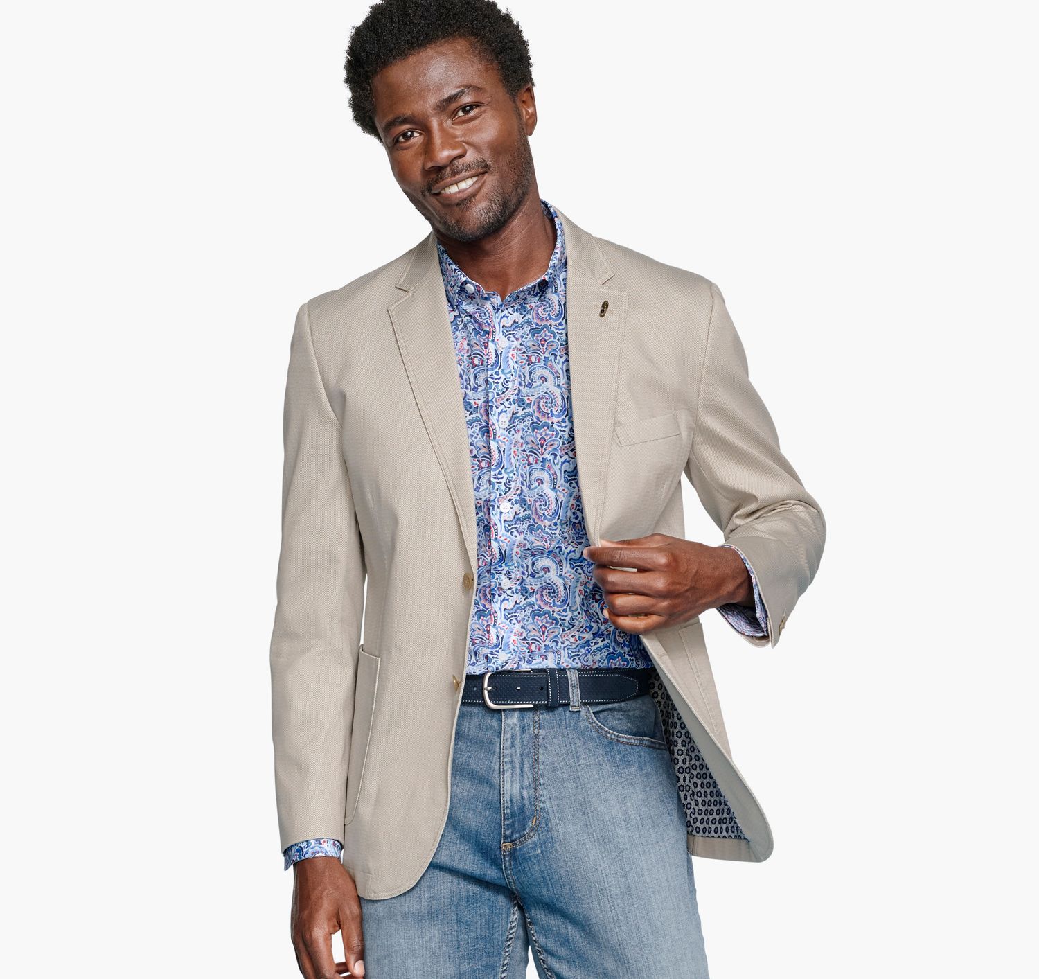 Johnston &amp; Murphy Washed Cotton Dobby Blazer - Stone