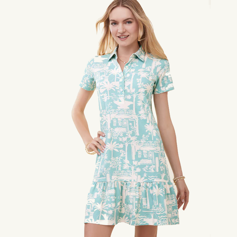 Spartina Joelle Polo Dress Enclave Palm Scene - Aqua Haze