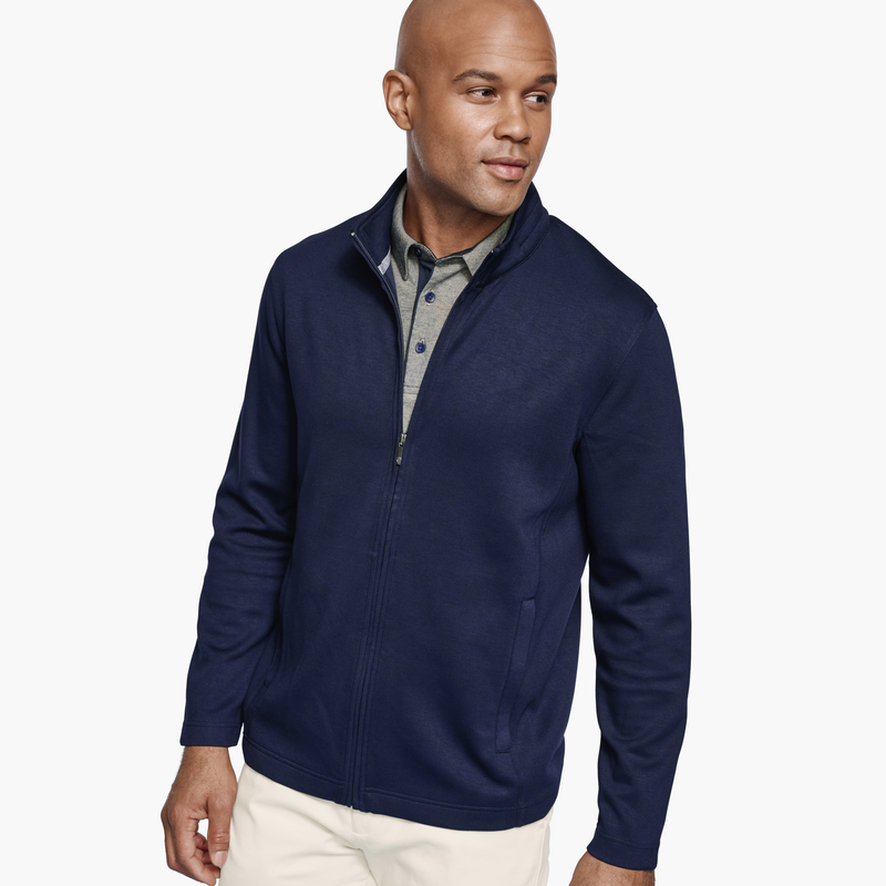 Johnston Murphy Solid Full-Zip Knit Jacket - Navy