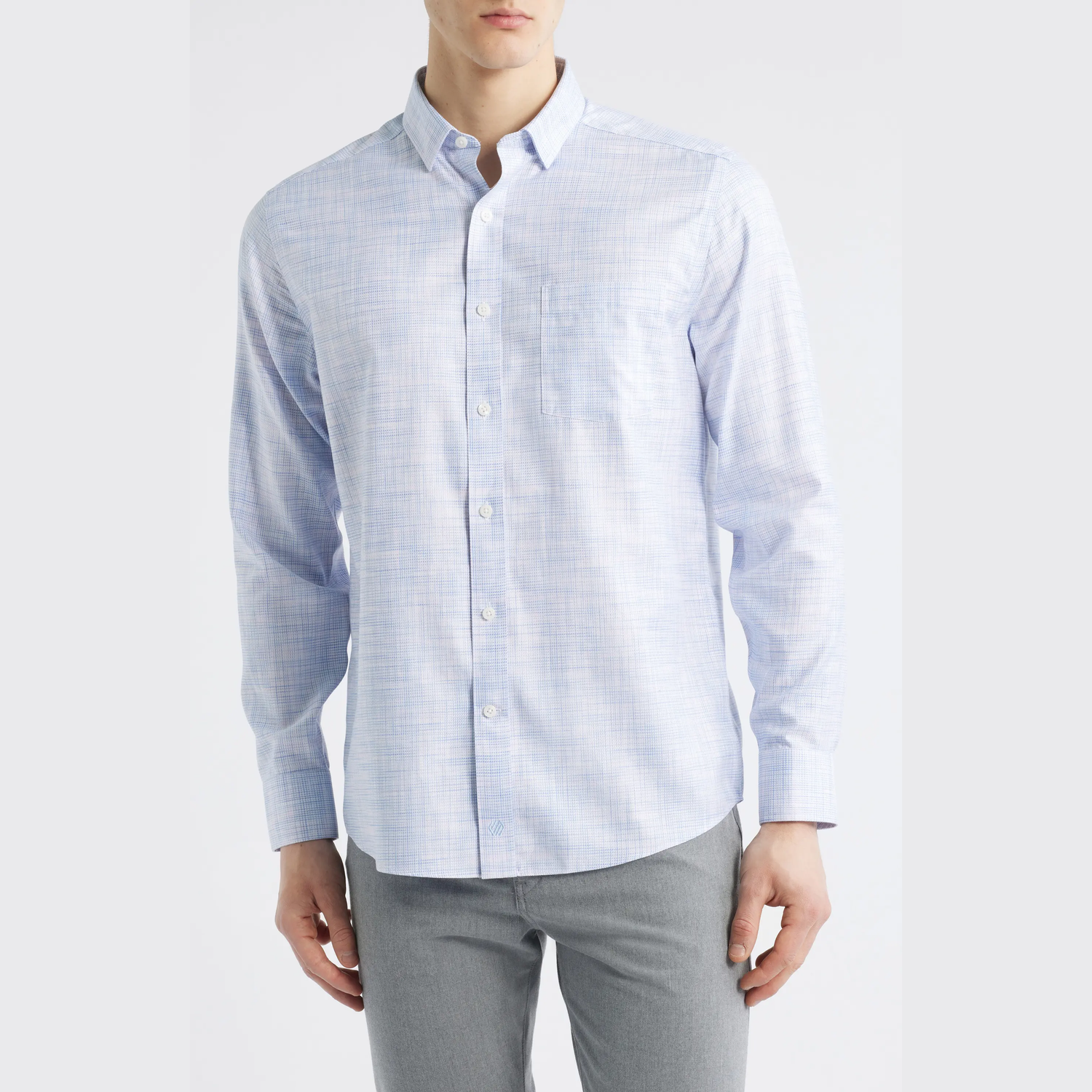 Johnston Murphy Cross Hatch Cotton Dobby Button-Up Non-Iron Shirt - Blue/Pink