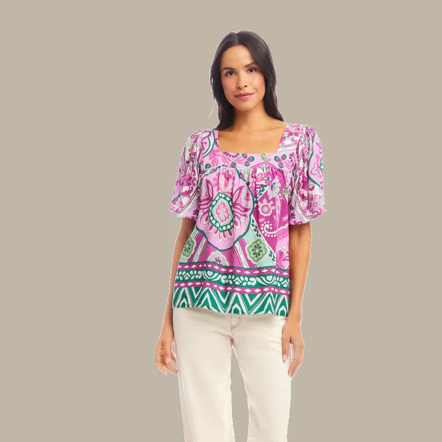 Karen Kane Flare Sleeve Square Neck Top - Print
