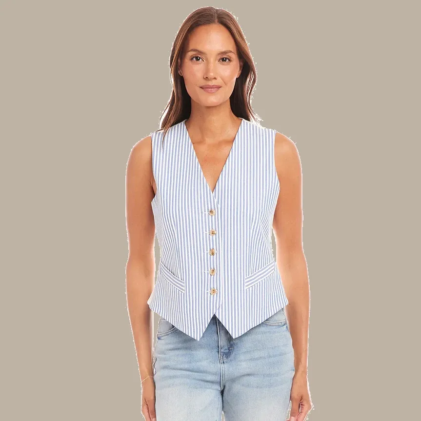Karen Kane Button Up Vest - Stripe