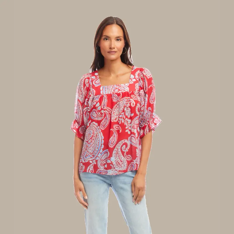 Karen Kane Ruffle Sleeve Square Neck Top - Paisley