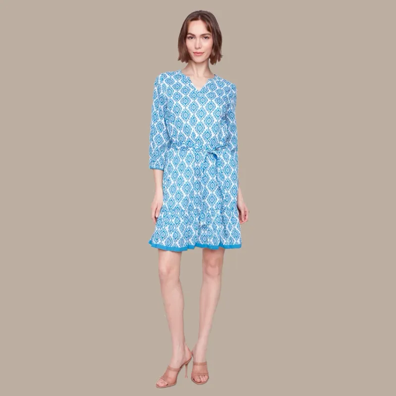 Charlie B Printed Cotton Dress with Belt - Sun