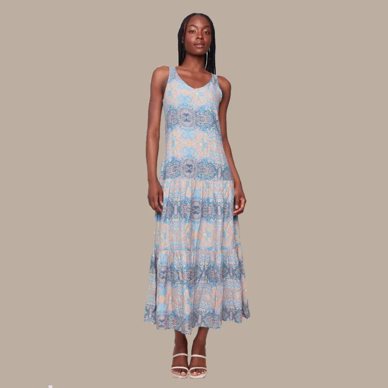 Charlie B Printed Rayon Tiered Maxi Dress - Papaya