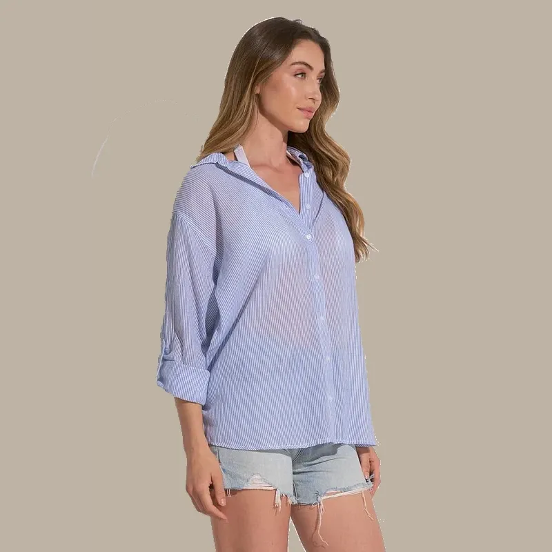 Elan Tropical Button Down - Blue White Heart