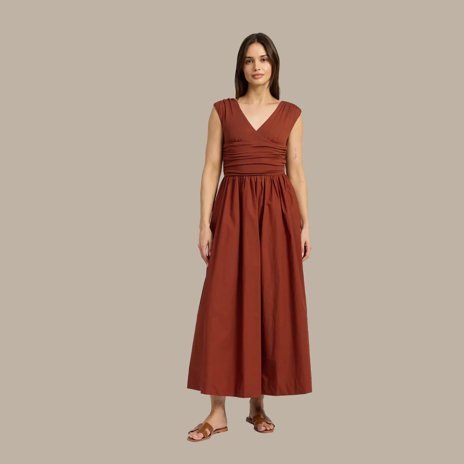 En Saison Emma Mixed Media Midi Dress - Brick