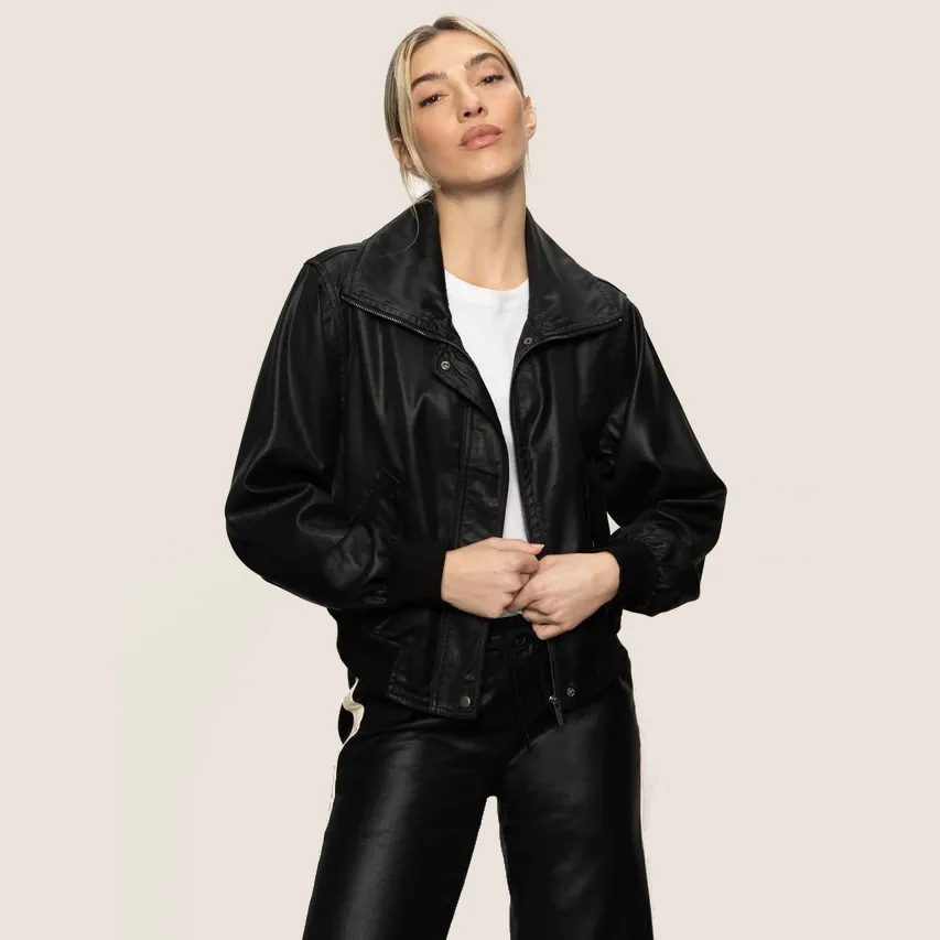 Sanctuary Coated Twill Bomber Jacket - Black