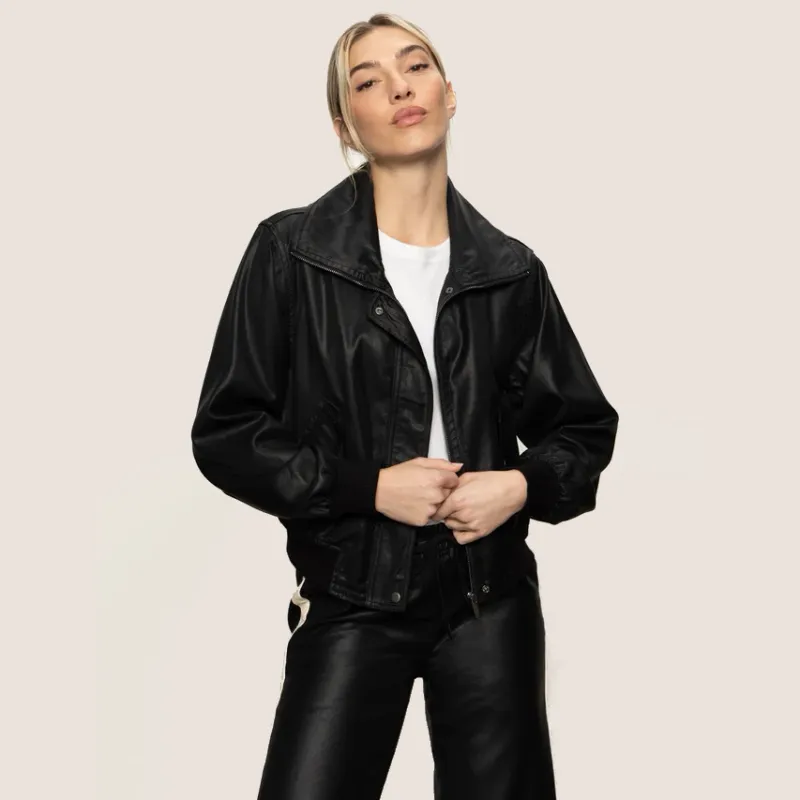 Sanctuary Coated Twill Bomber Jacket - Black
