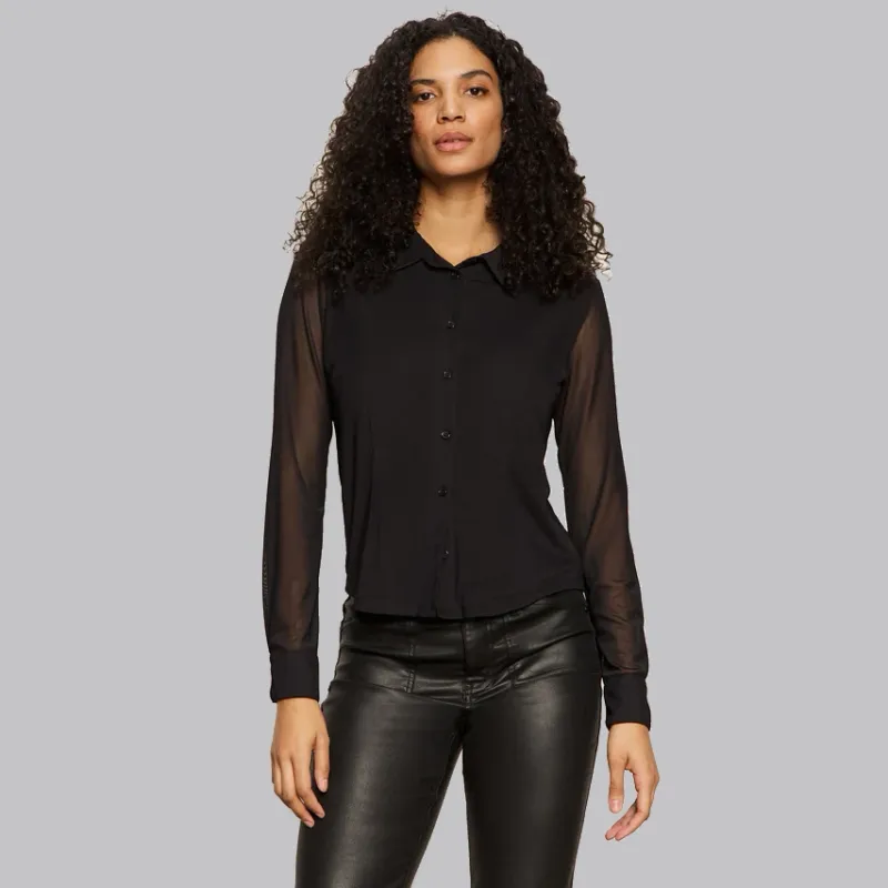5 Sanctuary Top Fitted Mesh Button Down Blk