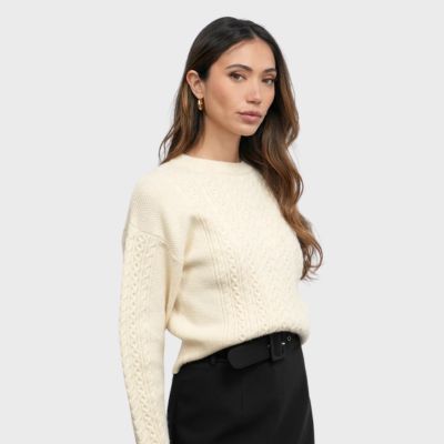 Greylin Finely Cable Knit Sweater- Chalk
