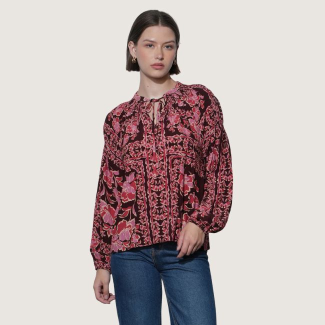 Greylin Hendrix Balloon Sleeve Blouse - Maroon