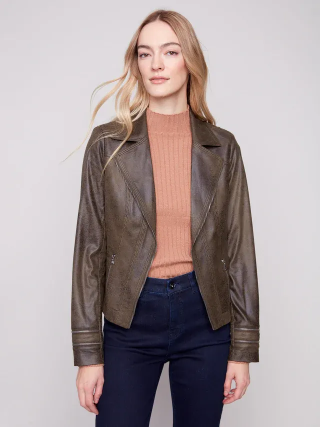 Charlie B Vintage Faux Leather Jacket - Spruce
