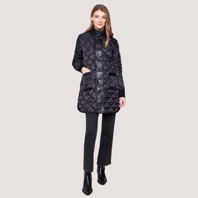 Charlie B Reversible Long Quilted Puffer Jacket - Black