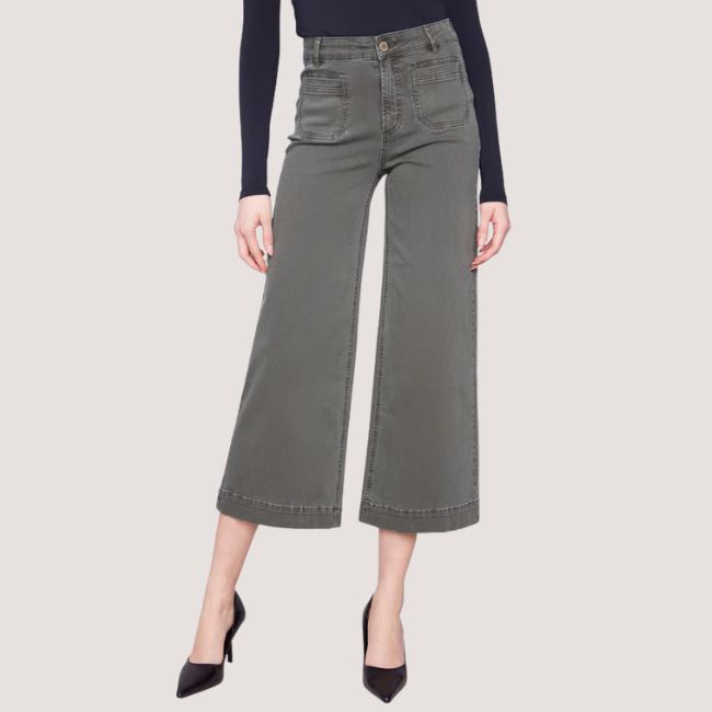 Charlie B Patch Pocket Flare Twill Pants - Spruce