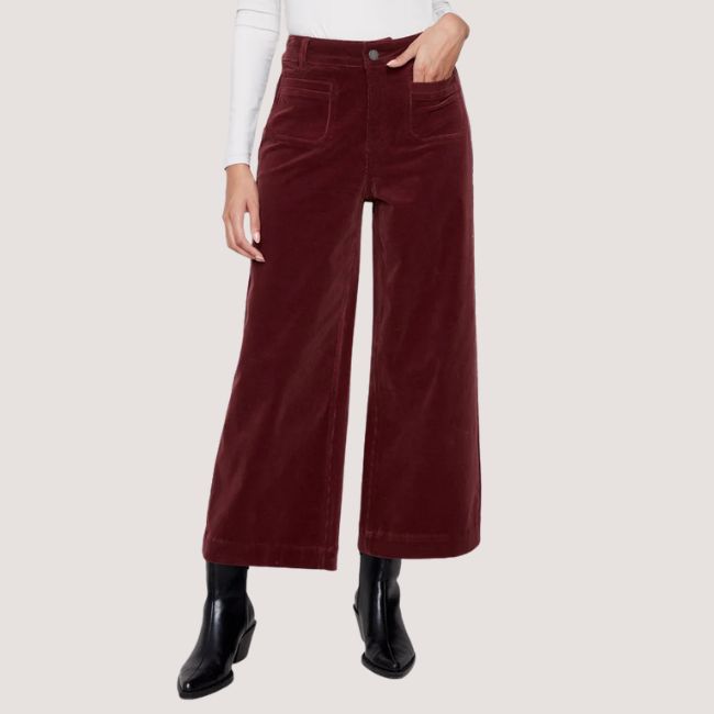Charlie B Patch Pocket Flare Corduroy Pants - Cabernet