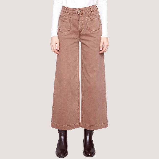 Charlie B Patch Pocket Flare Twill Pants - Truffle