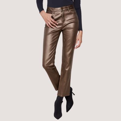 Charlie B Slim Leg Metallic Wax Twill Pants - Copper