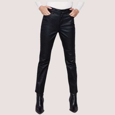 Charlie B Slim Leg Metallic Wax Twill Pants - Black