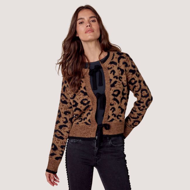 Charlie B Bow Tie Jacquard Knit Cardigan - Animal