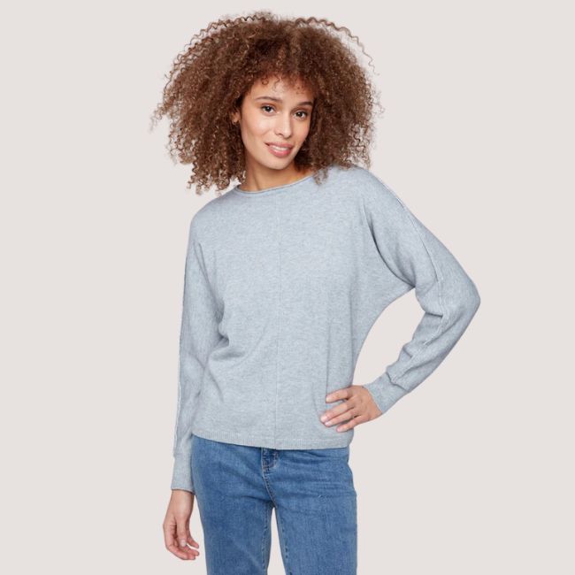 Charlie B Sweater With Metallic Sleeve Detail - Heather Grey