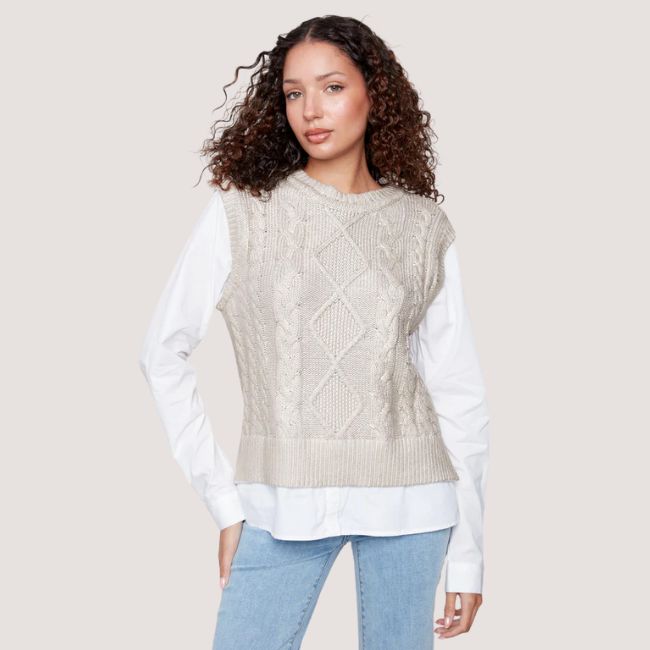 Charlie B Foiled Crew Neck Fooler Sweater Vest - Gold