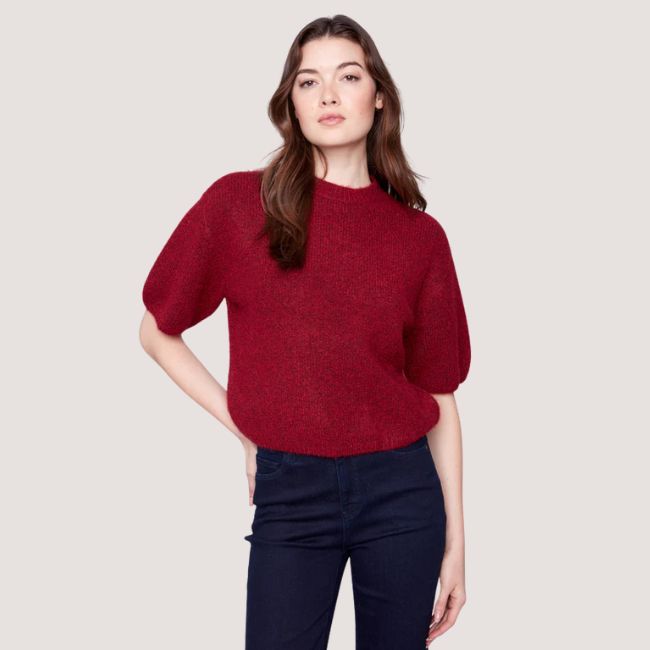 Charlie B Balloon Elbow Sleeve Knit Sweater - Cabernet