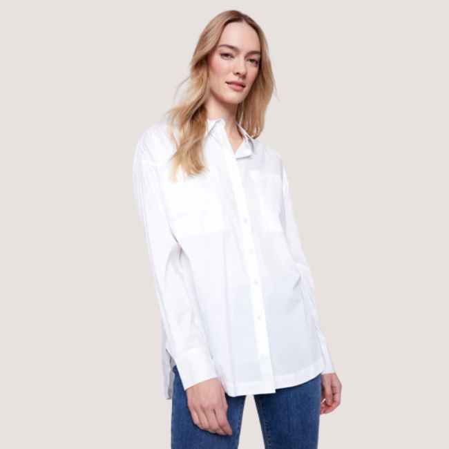 Charlie B Loose Poplin Shirt - White