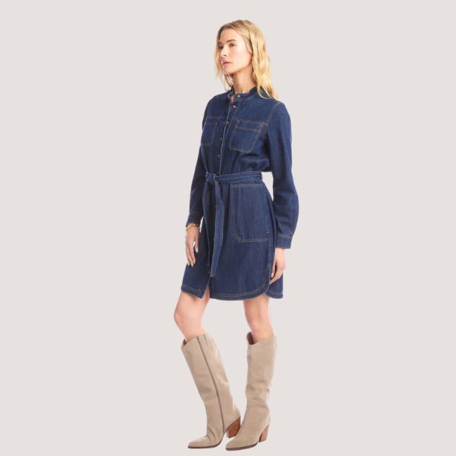 Karen Kane Belted Denim Shirtdress - Indigo