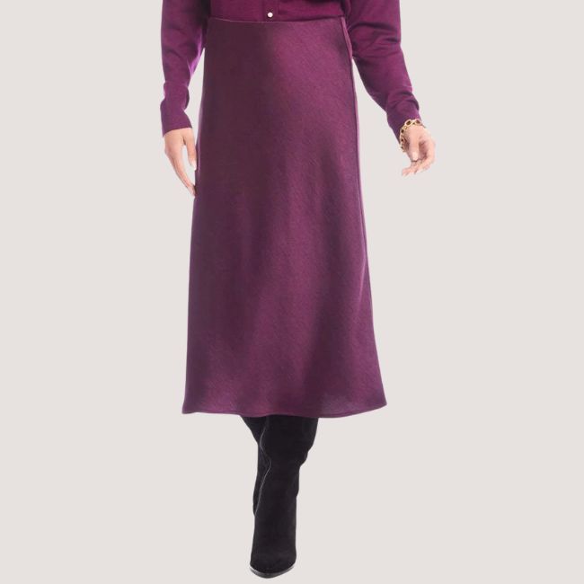 Karen Kane Satin Bias Cut Midi Skirt - Eggplant