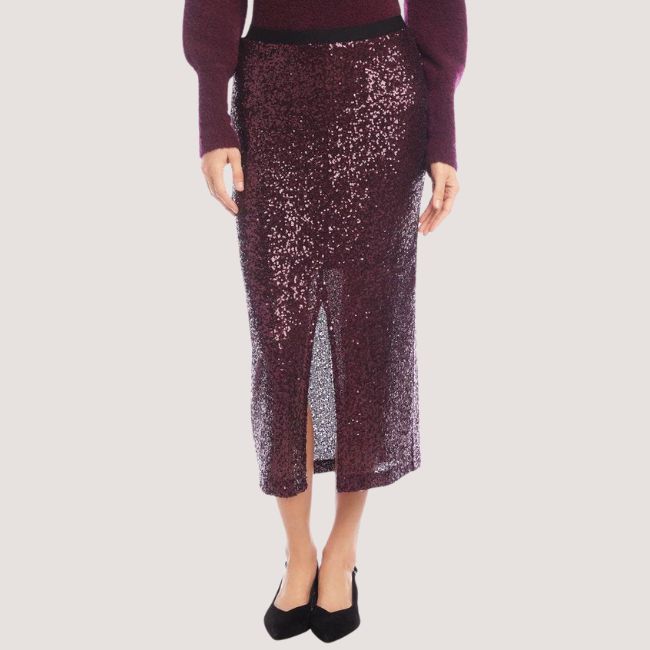 Karen Kane Sequin Midi Skirt - Eggplant