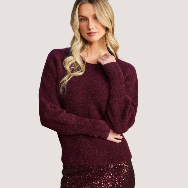 Karen Kane Boucle Blouson Sleeve Sweater - Eggplant