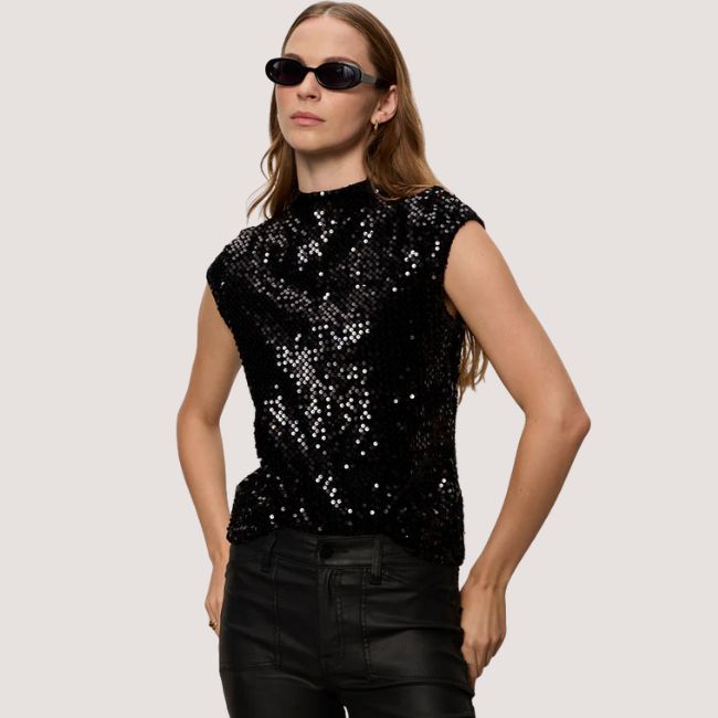 Sanctuary Funnel Neck Sequin Top -  Black